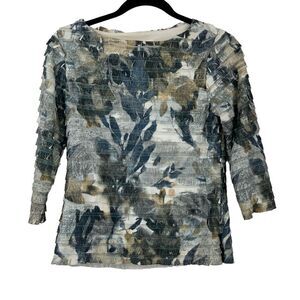 Coldwater Creek Pullover Top Lined Tiered‎ Ruffle 3/4 Sleeve Cream Multi Size XS